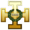 A golden Teutonic Cross with the letters XXXII