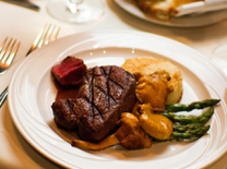 Plate of food resting on a table