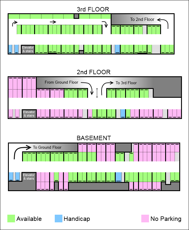 A color coded legend for the parking garage